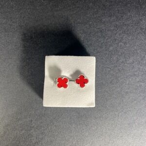 Alhambra Red Clover sterling silver Stud Earrings
